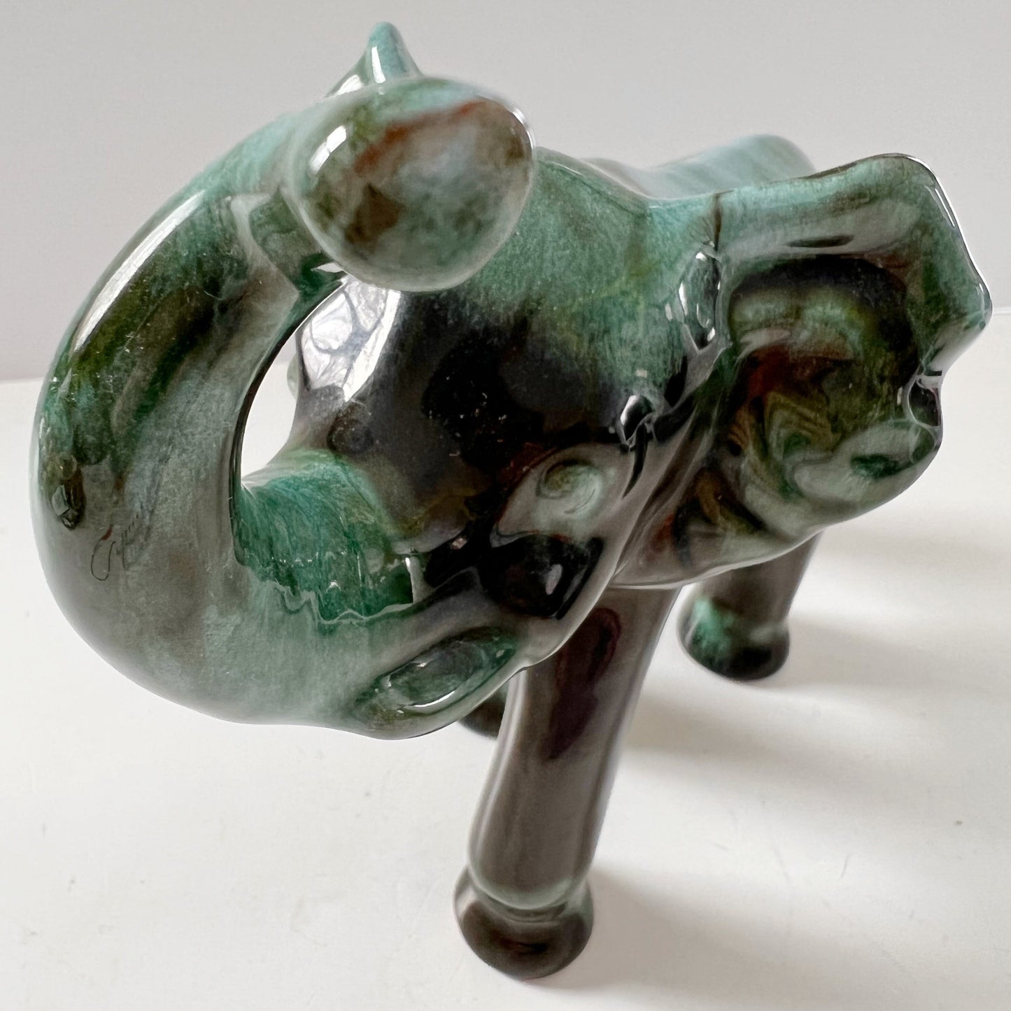 Blue Mountain Pottery Elephant Trunk Up Good Luck Flow Green Vintage Canada Collectible