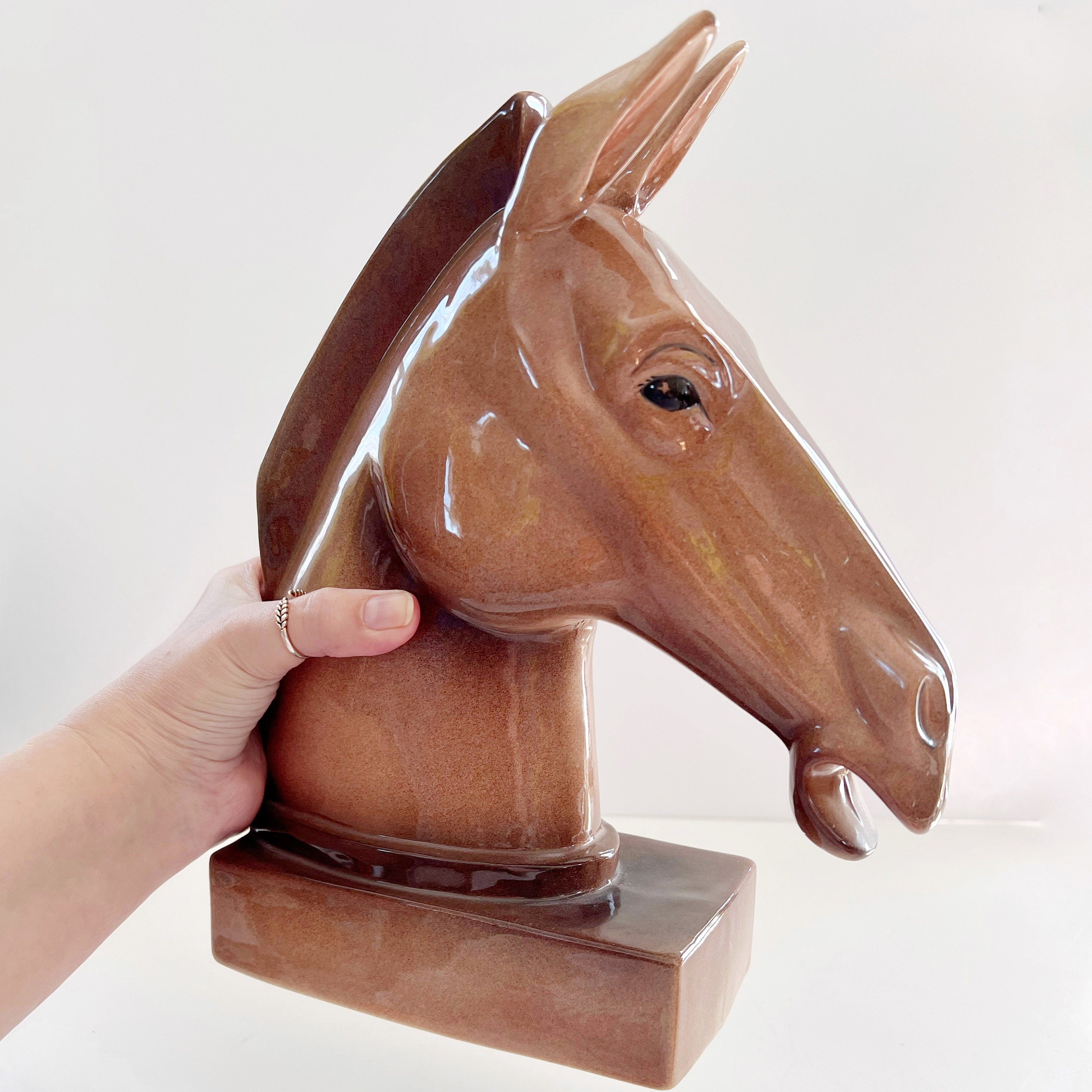 Large Mule Head Bookend Ceramic Hobbyist Masterpiece Horse Vintage Equestrian Collectible