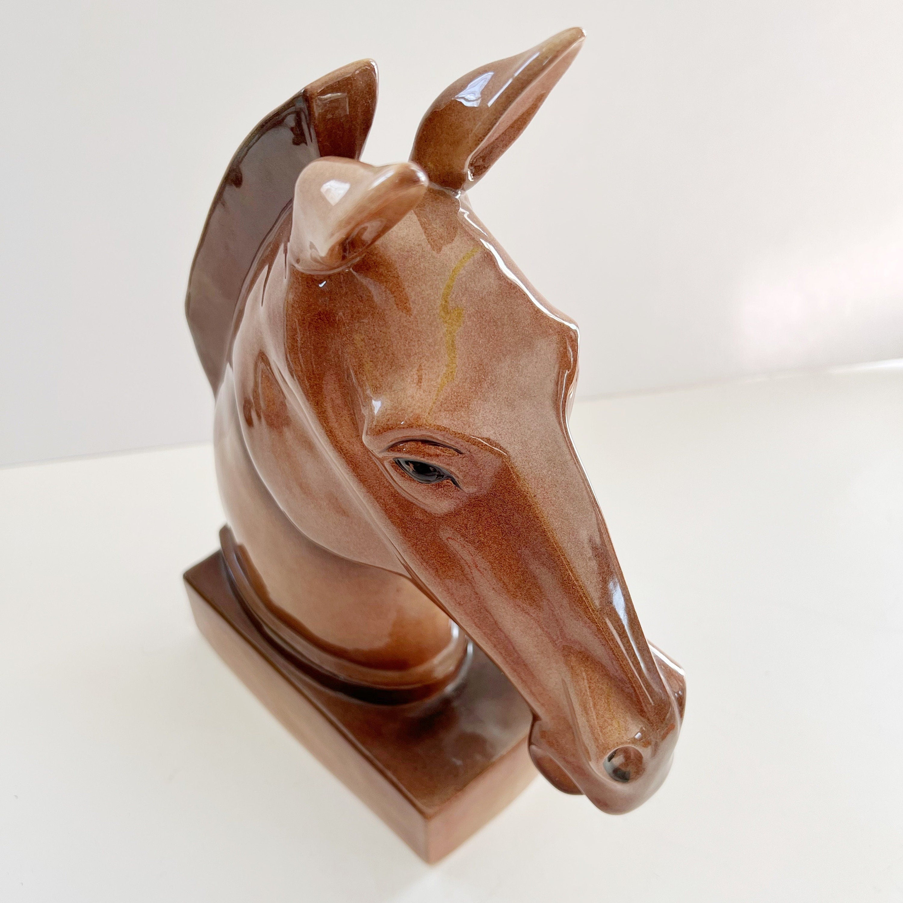 Large Mule Head Bookend Ceramic Hobbyist Masterpiece Horse Vintage Equestrian Collectible