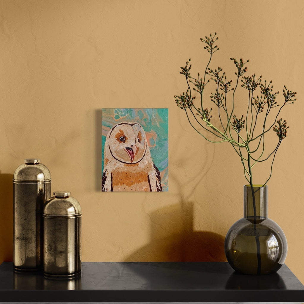 BARN OWL original painting on 8 x 10 stretched canvas pour background