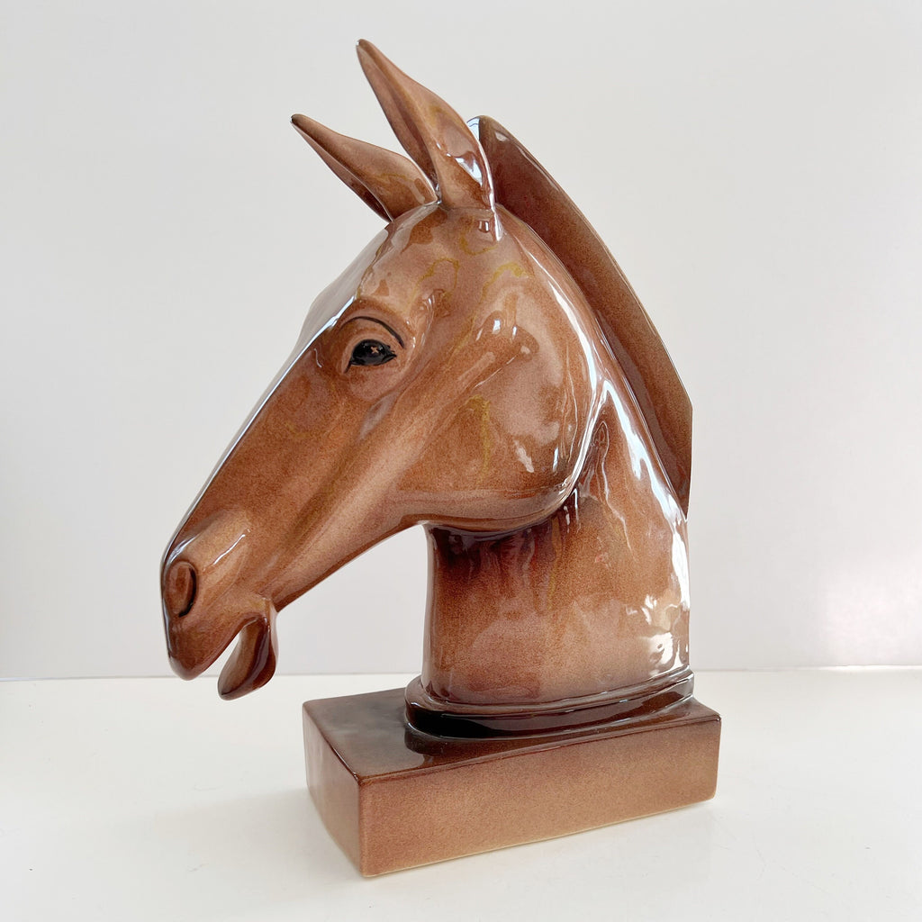 Large Mule Head Bookend Ceramic Hobbyist Masterpiece Horse Vintage Equestrian Collectible