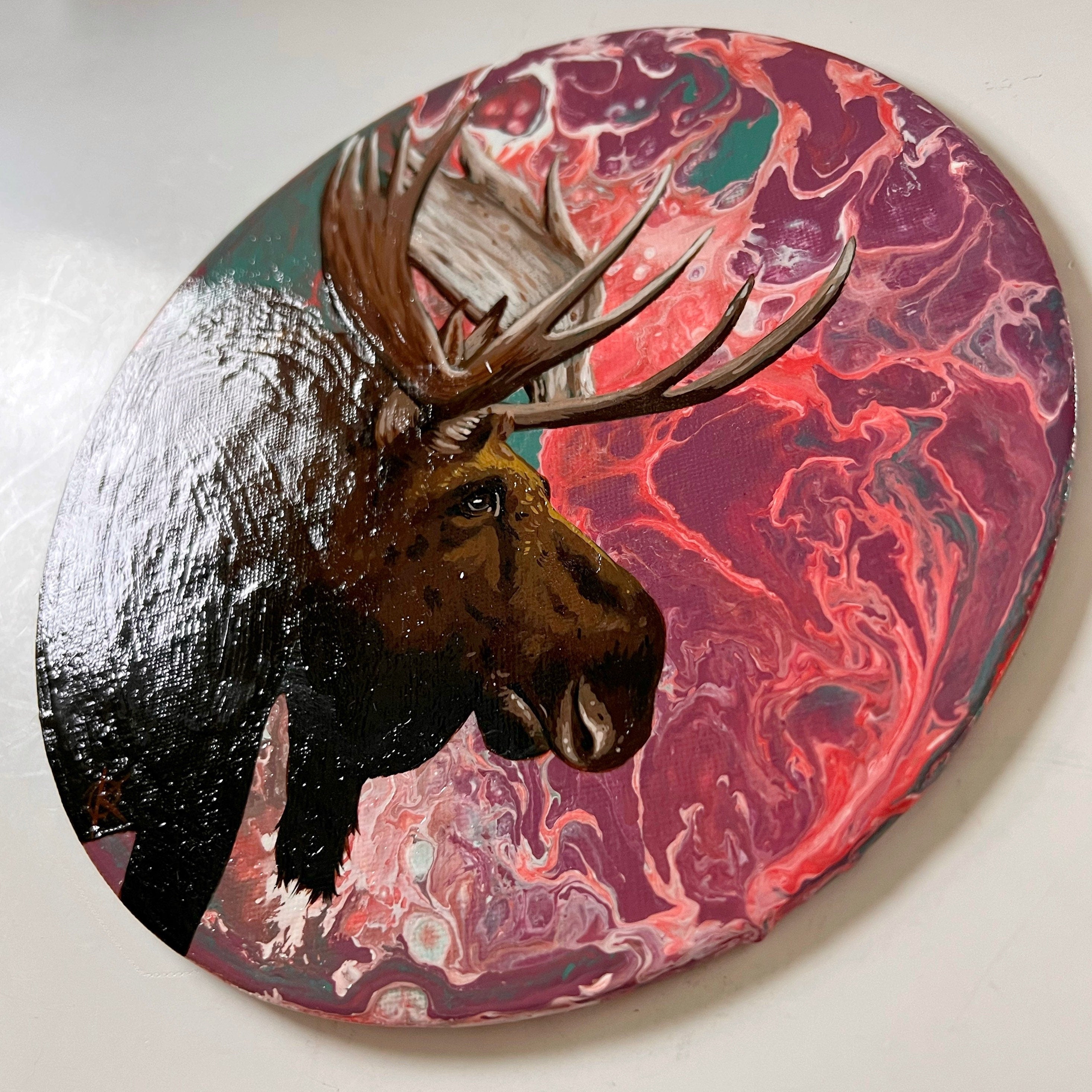 Derecho Moose Original Painting Round Canvas One Of A Kind Art Canada doodleDOG