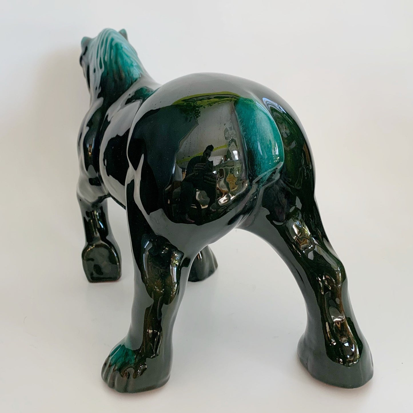 Large Blue Mountain Pottery Clydesdale Draft Horse Green Flow Glaze Vintage