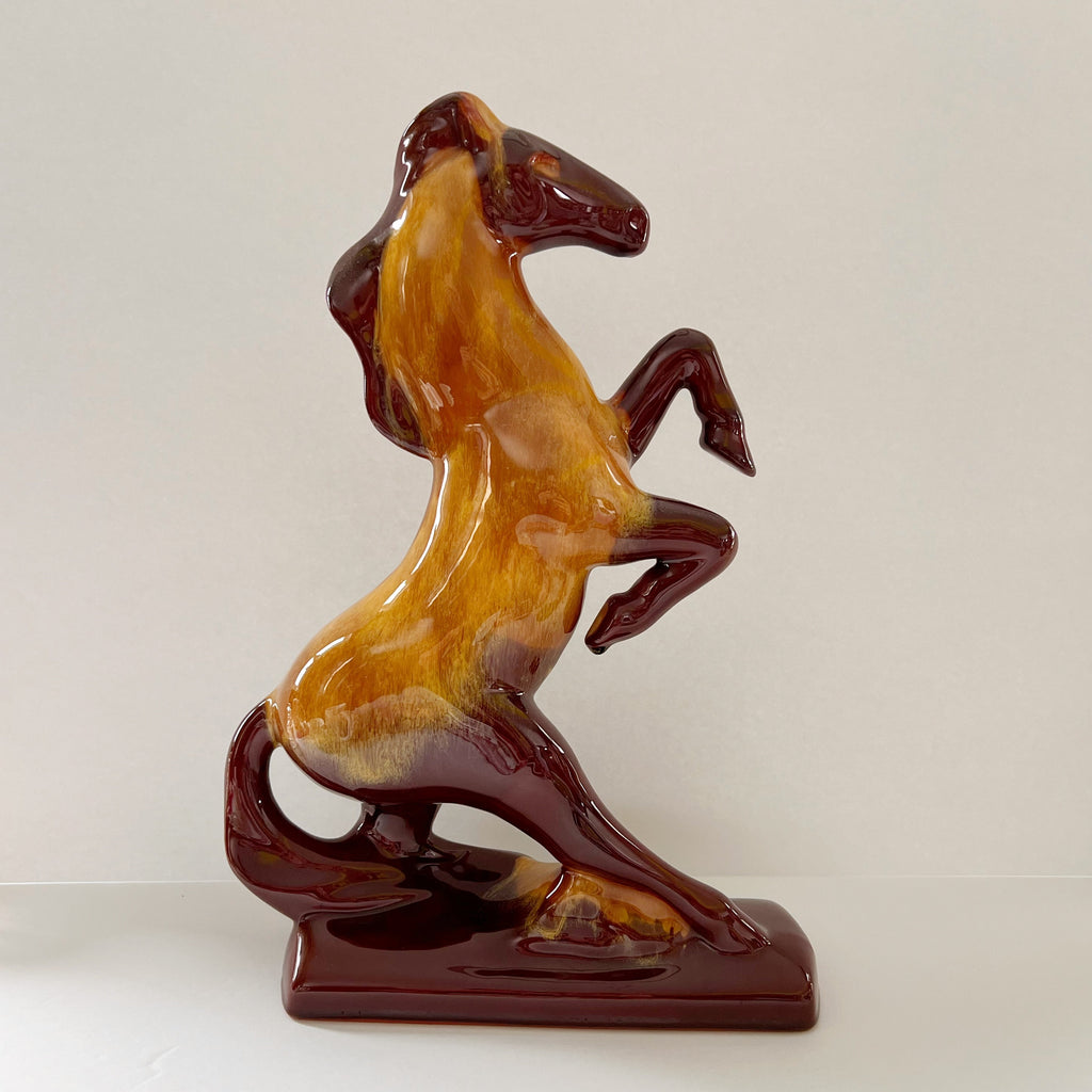 Large Blue Mountain Pottery Rearing Horse Stallion Harvest Gold Collectible
