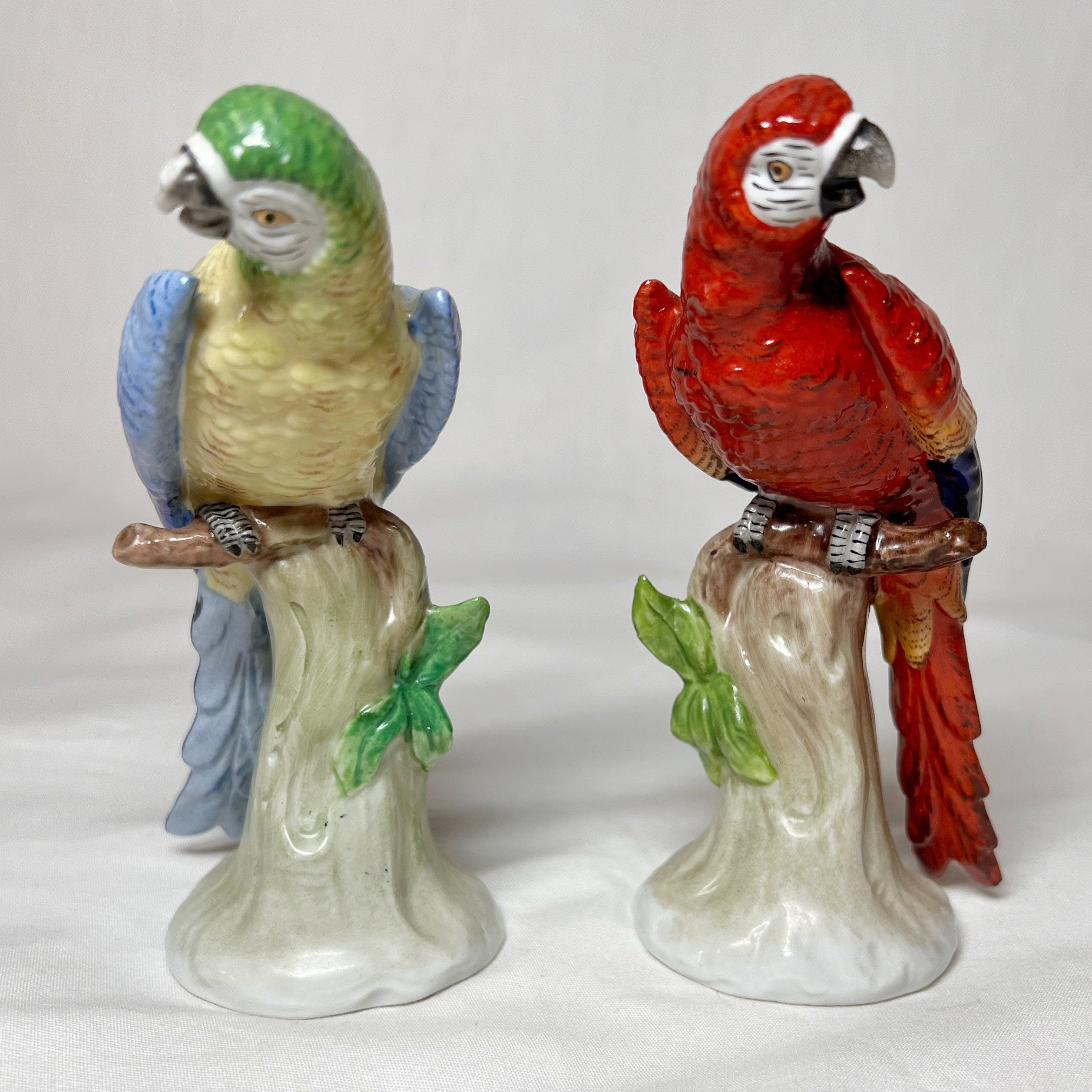 Pair of Sitzendorf Porcelain Parrots German Art Bird Signed Rare