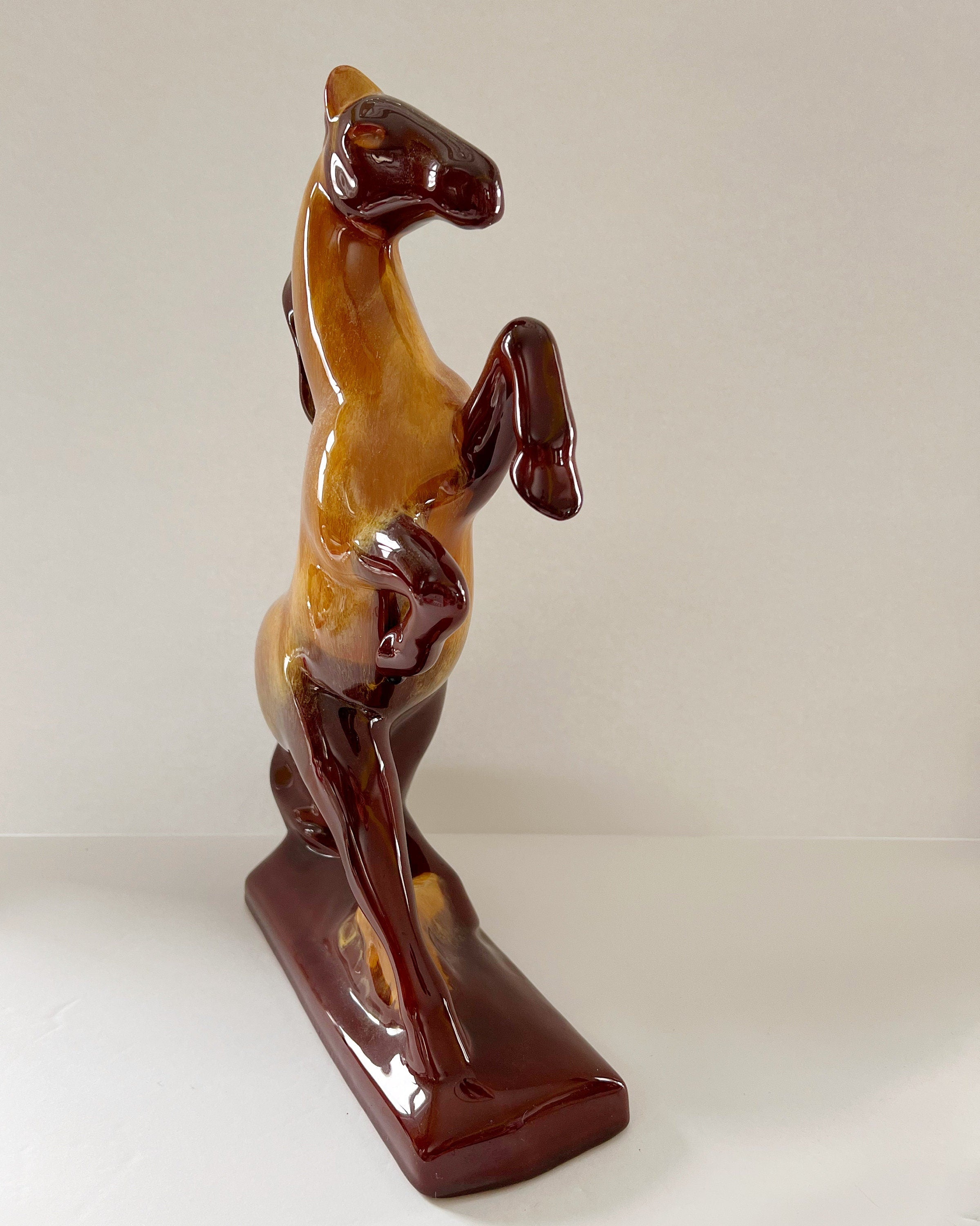 Large Blue Mountain Pottery Rearing Horse Stallion Harvest Gold Collectible