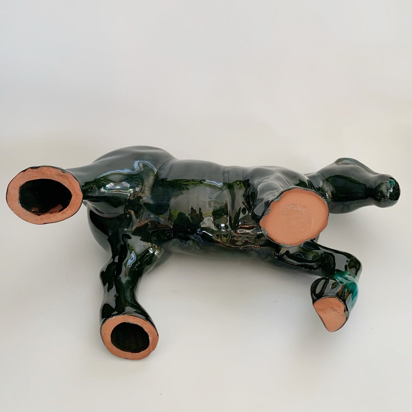 Large Blue Mountain Pottery Clydesdale Draft Horse Green Flow Glaze Vintage