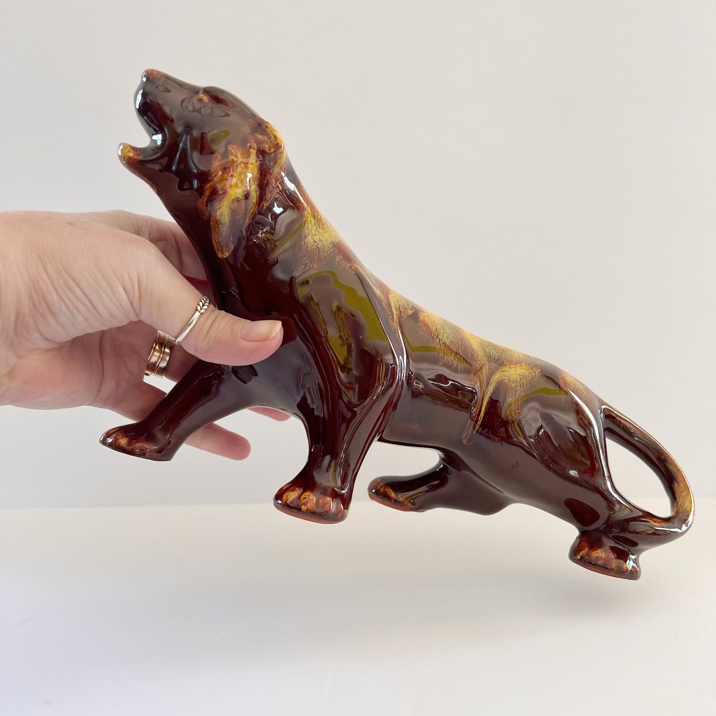 Blue Mountain Pottery Cougar Panther Tiger Wildcat Harvest Gold Vintage Collectible Canada