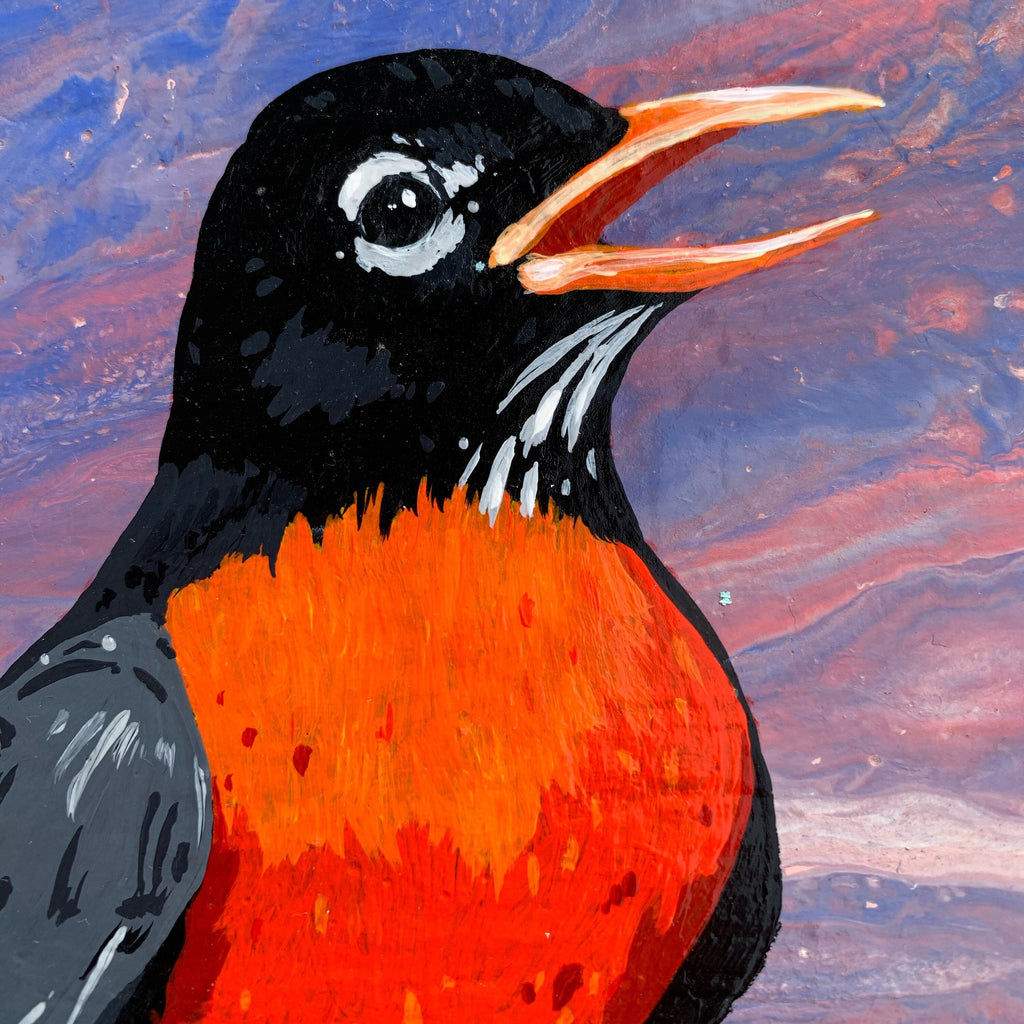 New Dawn Original Embellished Painting Gallery Canvas Vintage Jewelry Pompoms Gloss Glaze Robin Bird Art