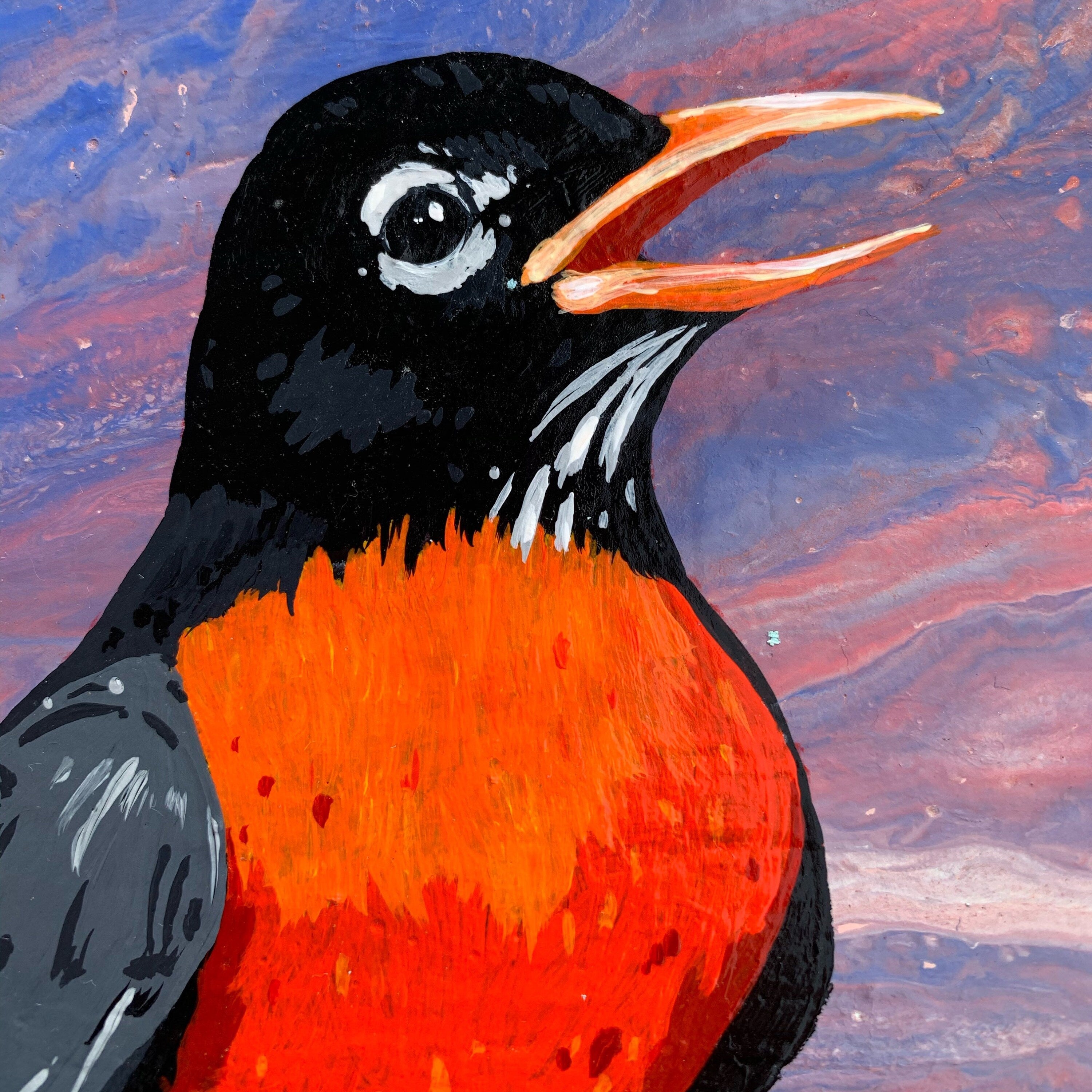 New Dawn Original Embellished Painting Gallery Canvas Vintage Jewelry Pompoms Gloss Glaze Robin Bird Art