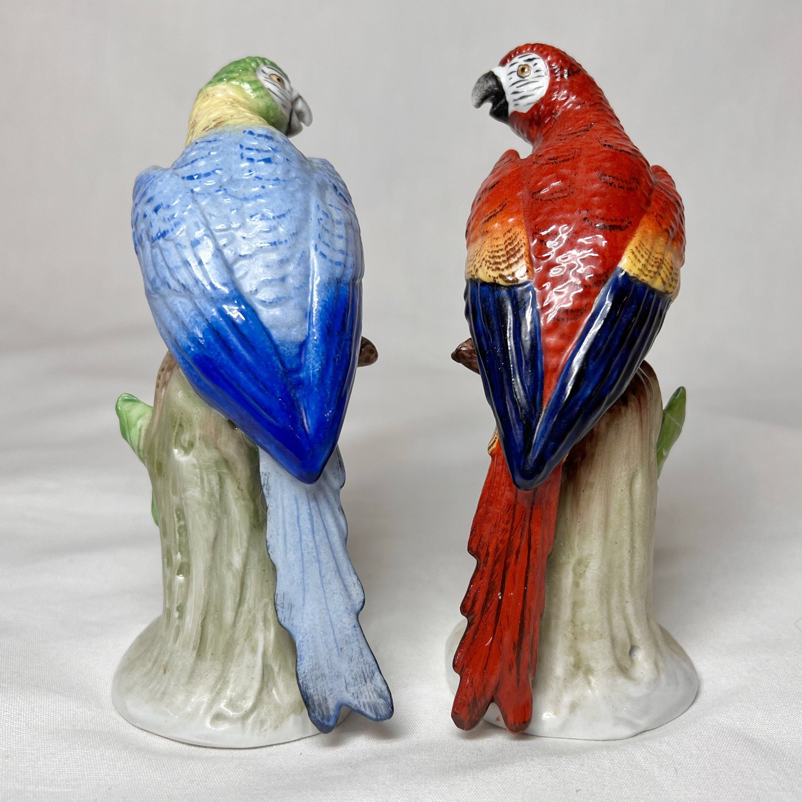 Pair of Sitzendorf Porcelain Parrots German Art Bird Signed Rare