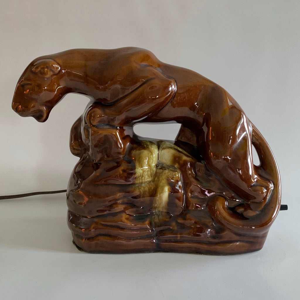 Panther TV Lamp Light Ceramic 1950s Midcentury Vintage