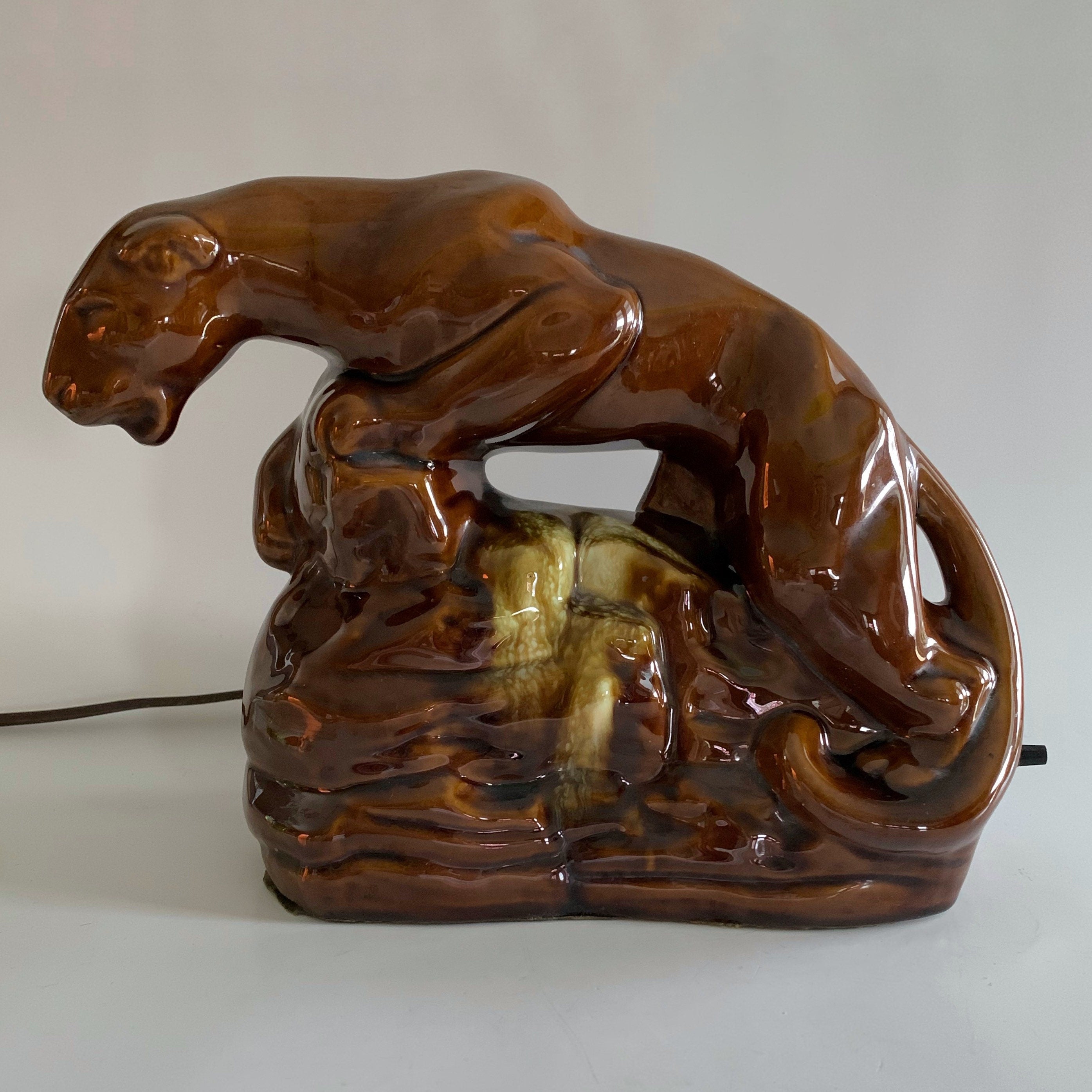 Panther TV Lamp Light Ceramic 1950s Midcentury Vintage