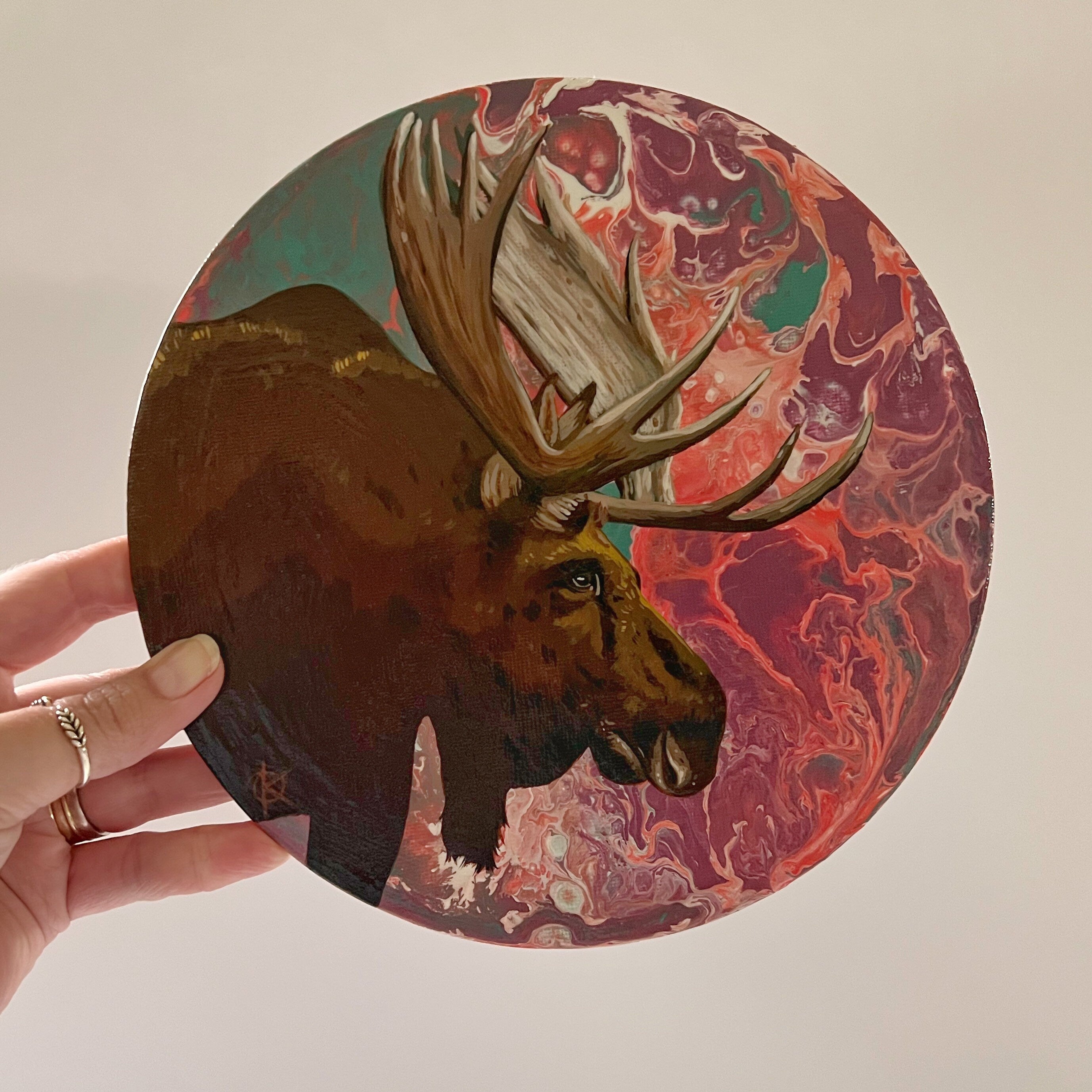 Derecho Moose Original Painting Round Canvas One Of A Kind Art Canada doodleDOG