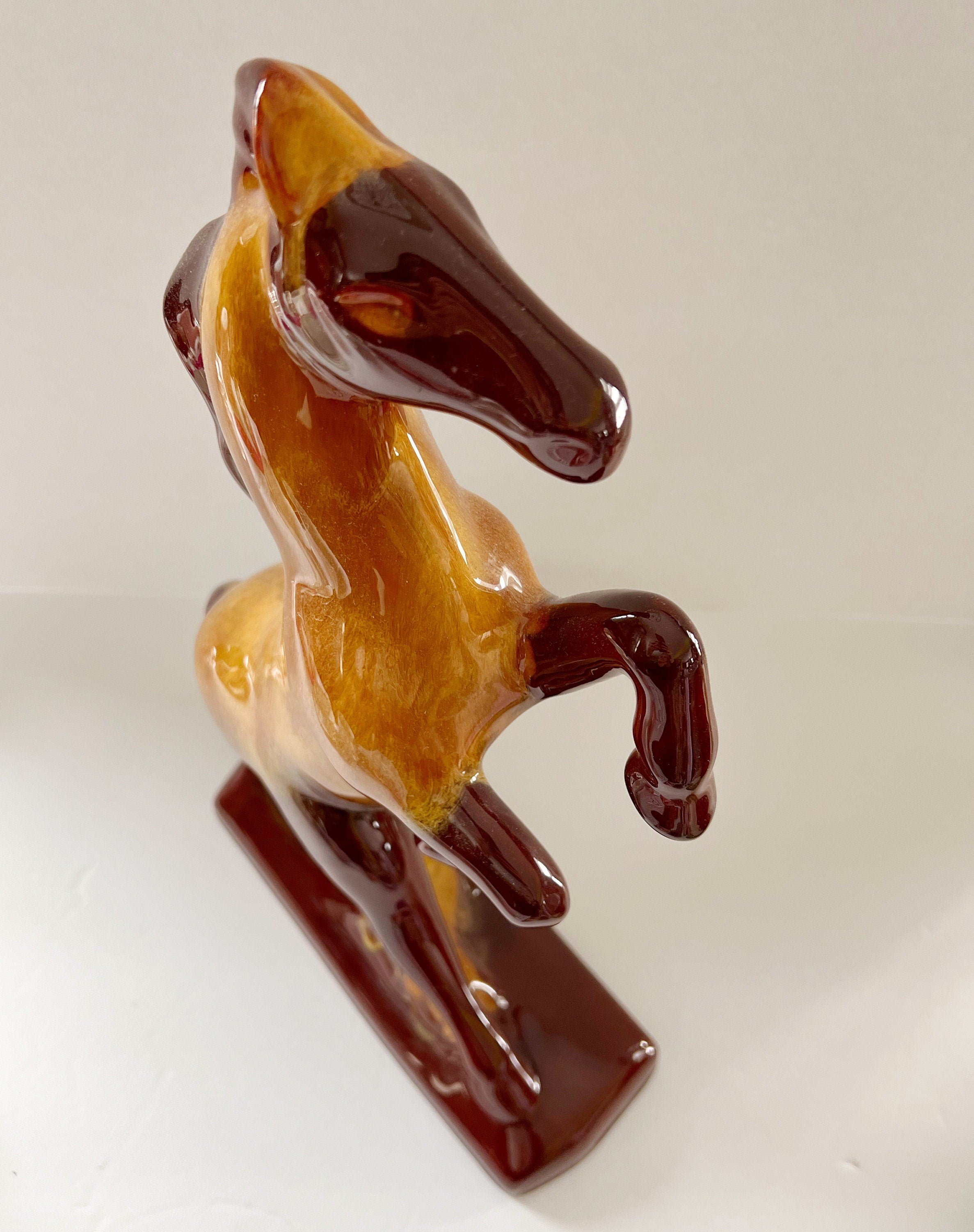 Large Blue Mountain Pottery Rearing Horse Stallion Harvest Gold Collectible