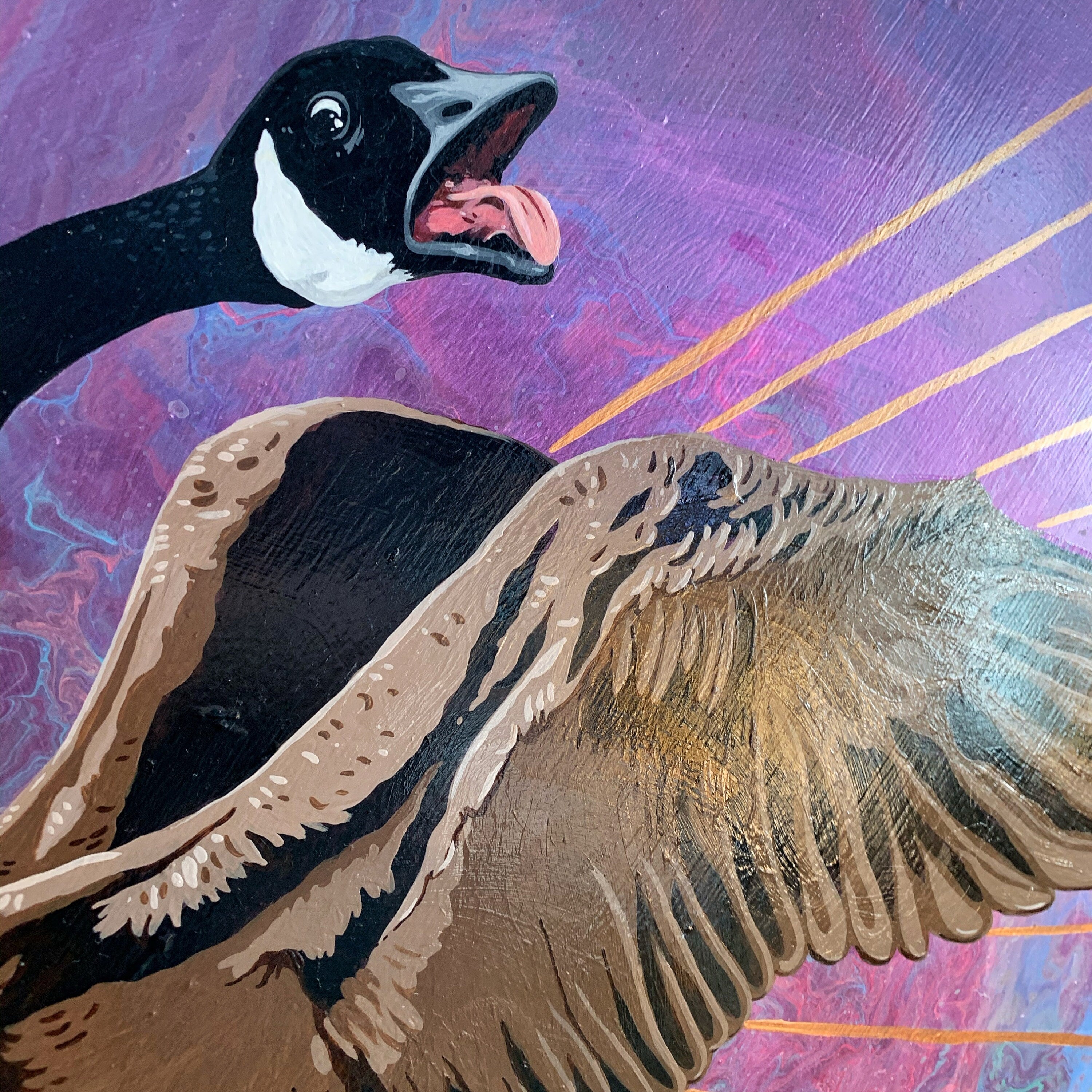 Last Canada Goose Original Painting Inspired by Tragically Hip Modern Art OOAK Round