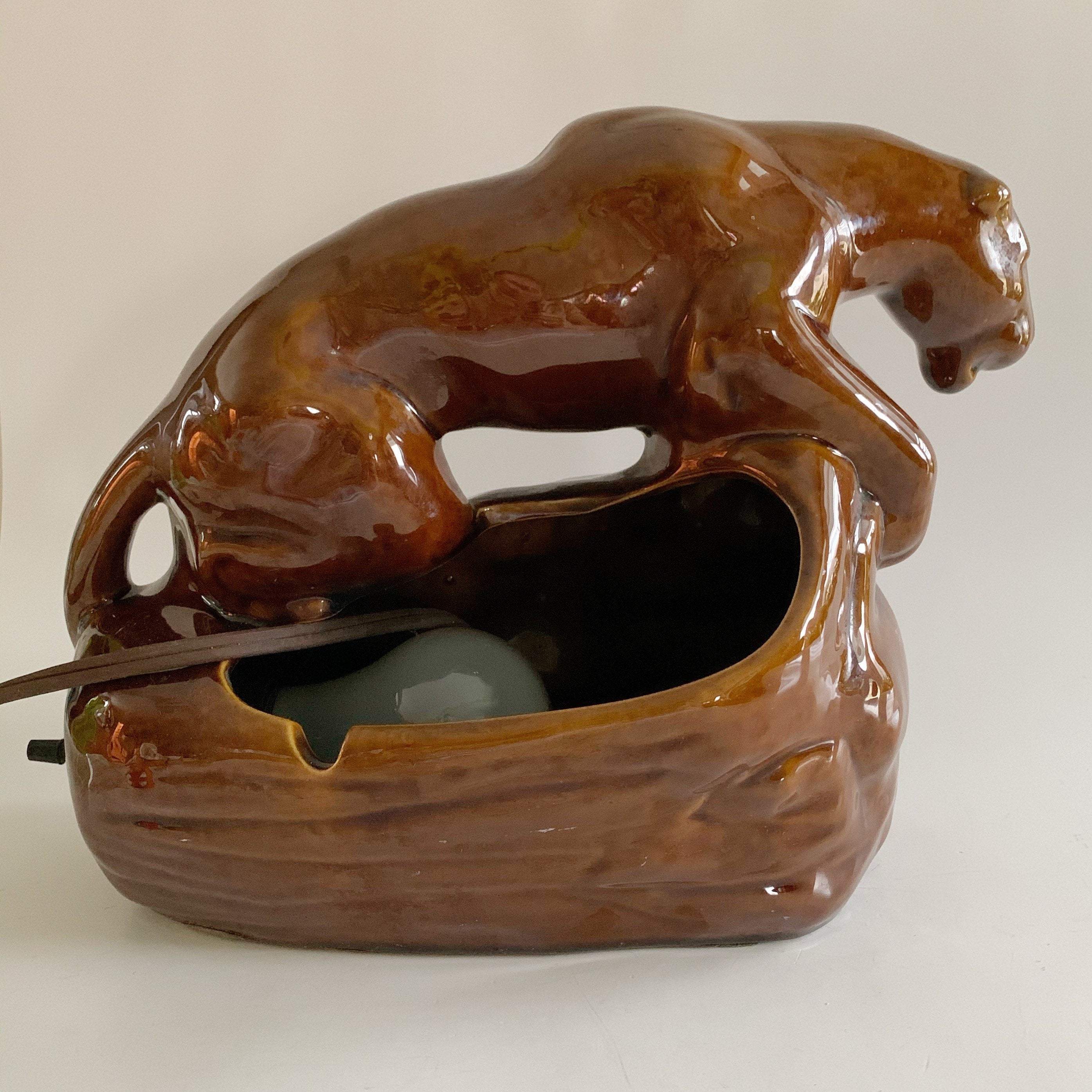 Panther TV Lamp Light Ceramic 1950s Midcentury Vintage