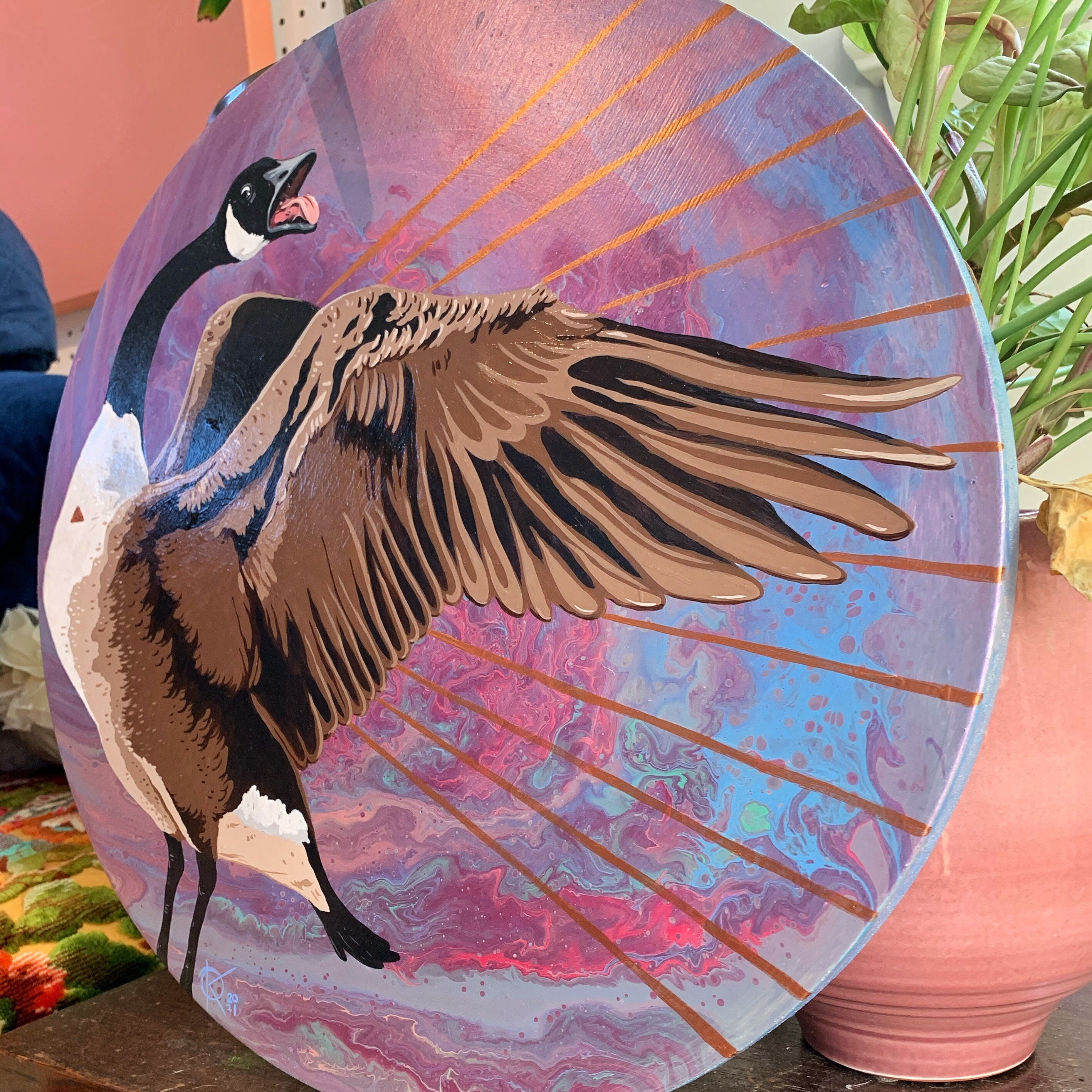 Last Canada Goose Original Painting Inspired by Tragically Hip Modern Art OOAK Round
