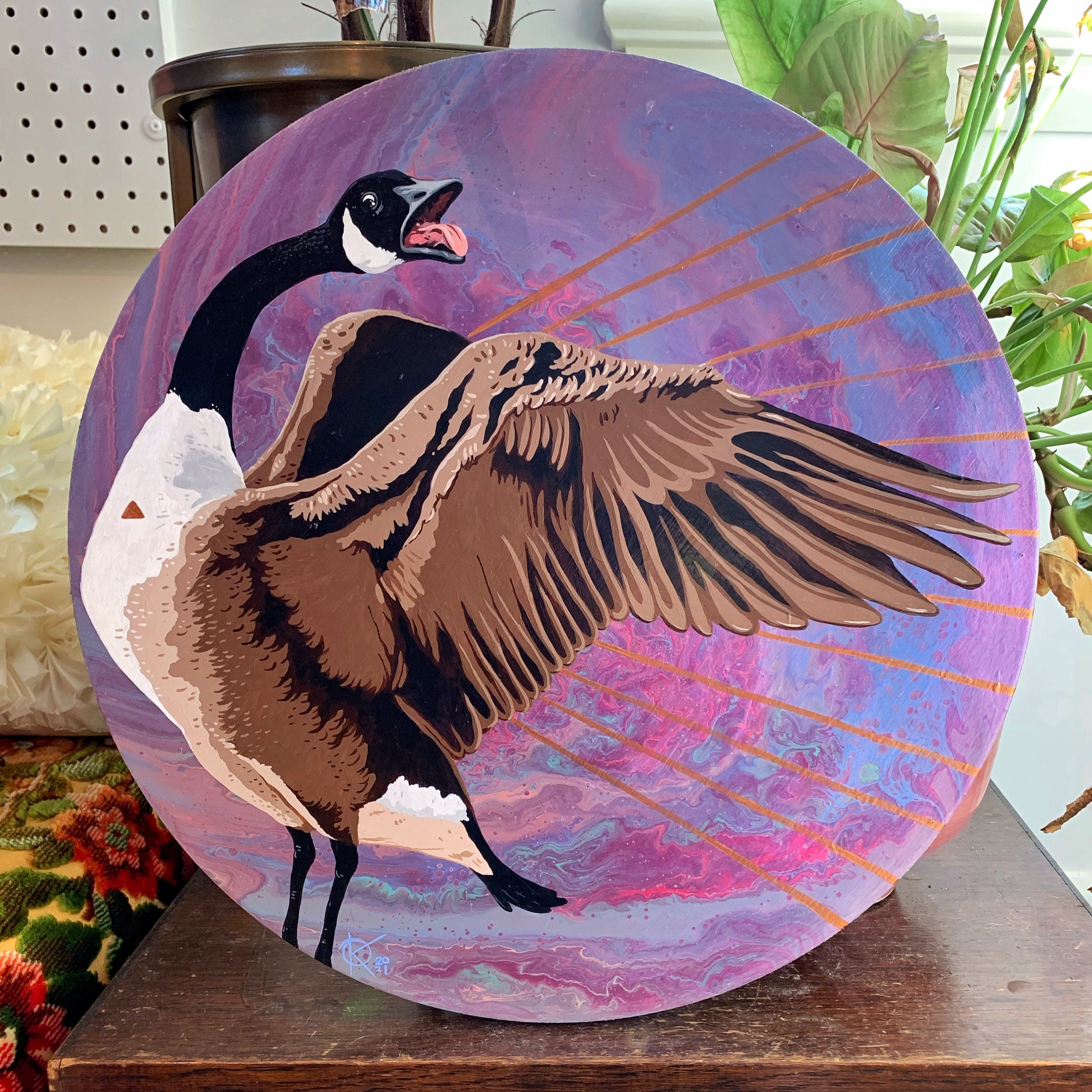 Last Canada Goose Original Painting Inspired by Tragically Hip Modern Art OOAK Round