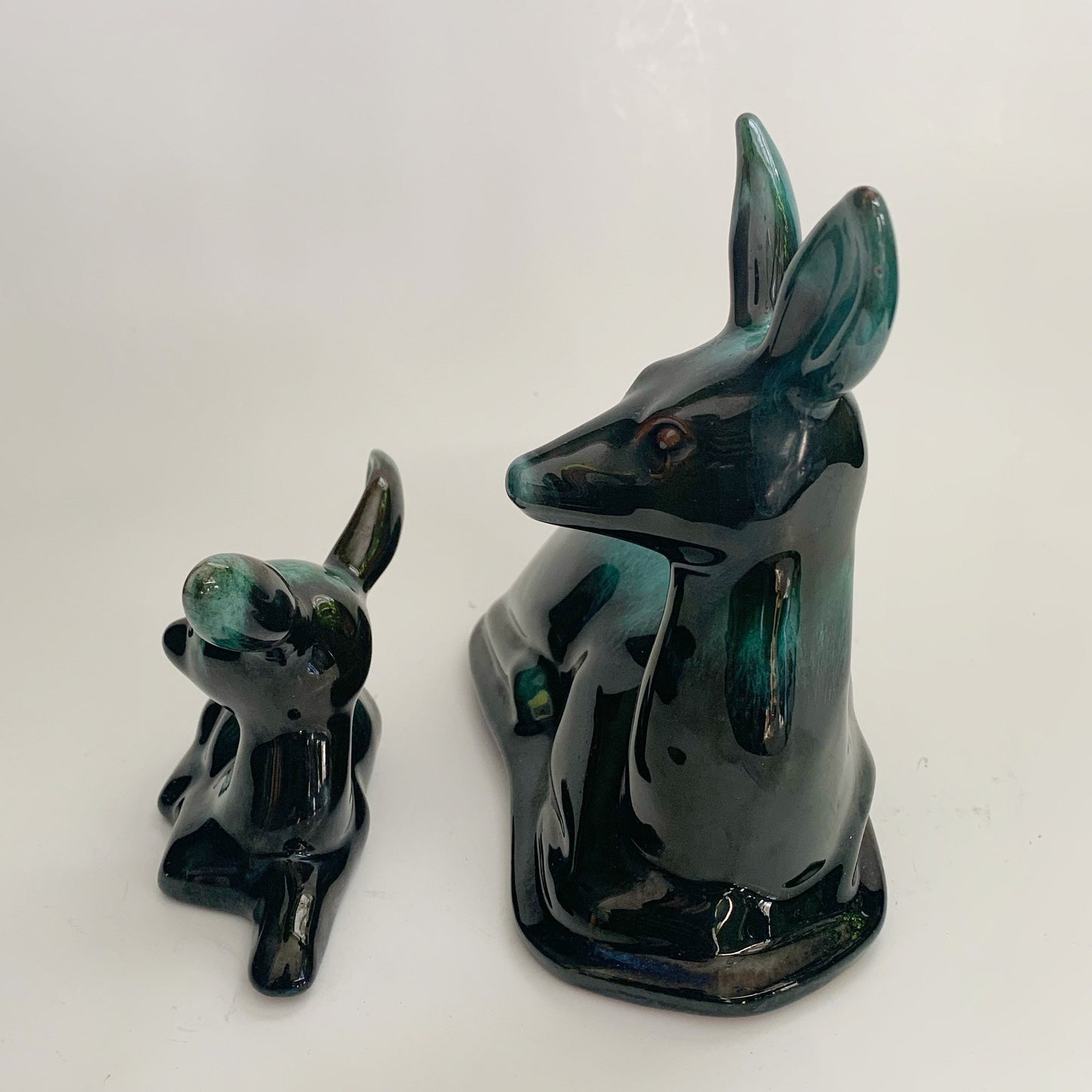 Blue Mountain Pottery Doe with Fawn Deer Green Flow Glaze Canada Vintage