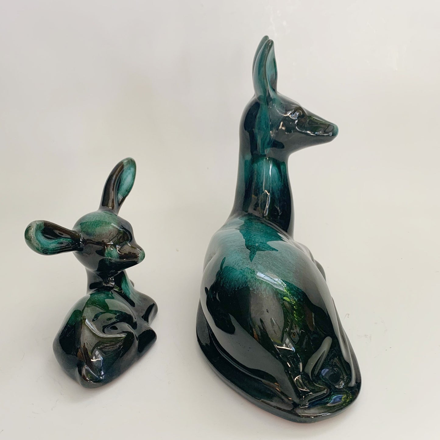 Blue Mountain Pottery Doe with Fawn Deer Green Flow Glaze Canada Vintage