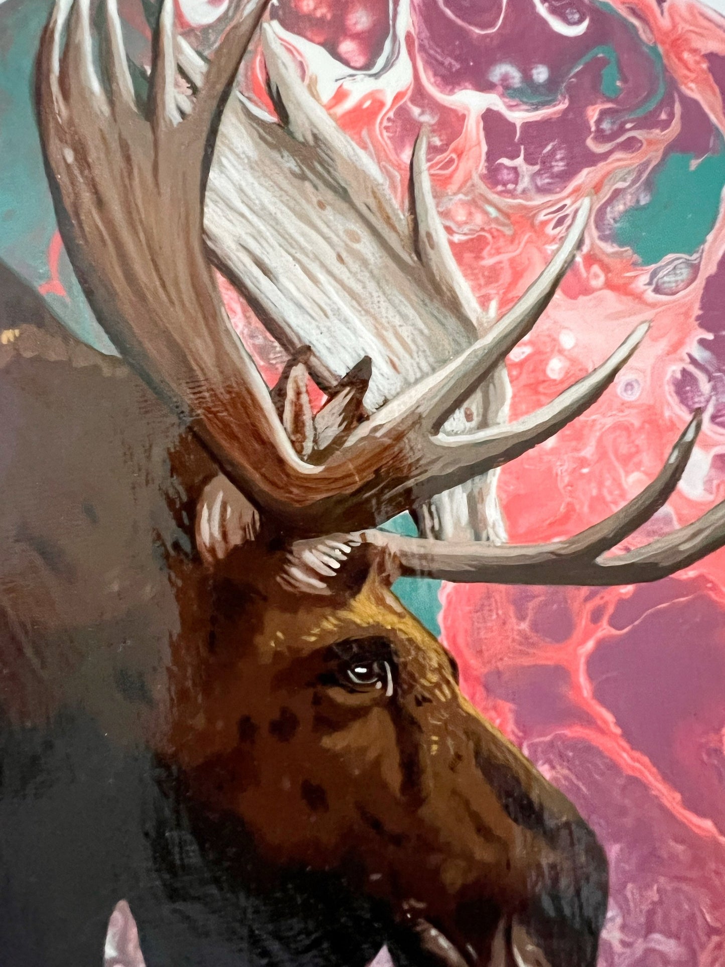 Derecho Moose Original Painting Round Canvas One Of A Kind Art Canada doodleDOG