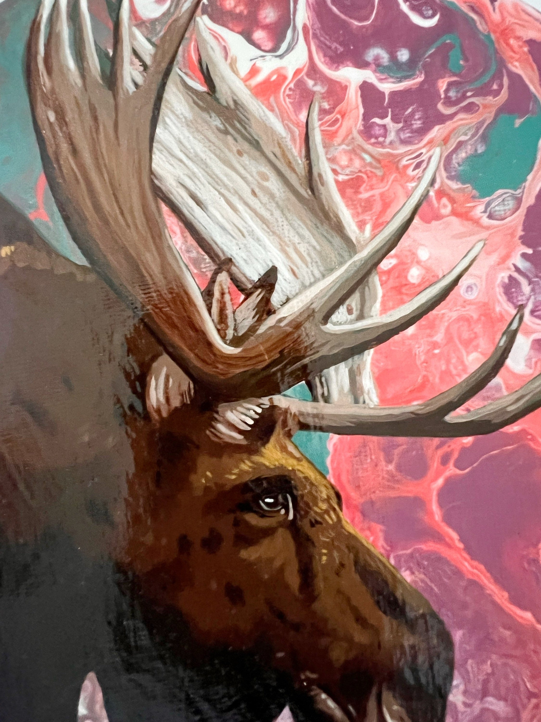 Derecho Moose Original Painting Round Canvas One Of A Kind Art Canada doodleDOG
