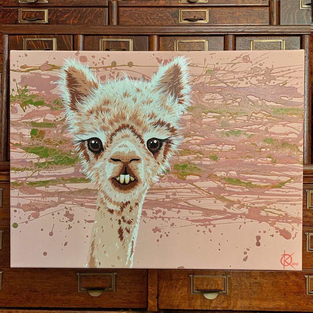 Allan Alpaca Original Painting on Gallery Canvas OOAK 18 x 24 Signed