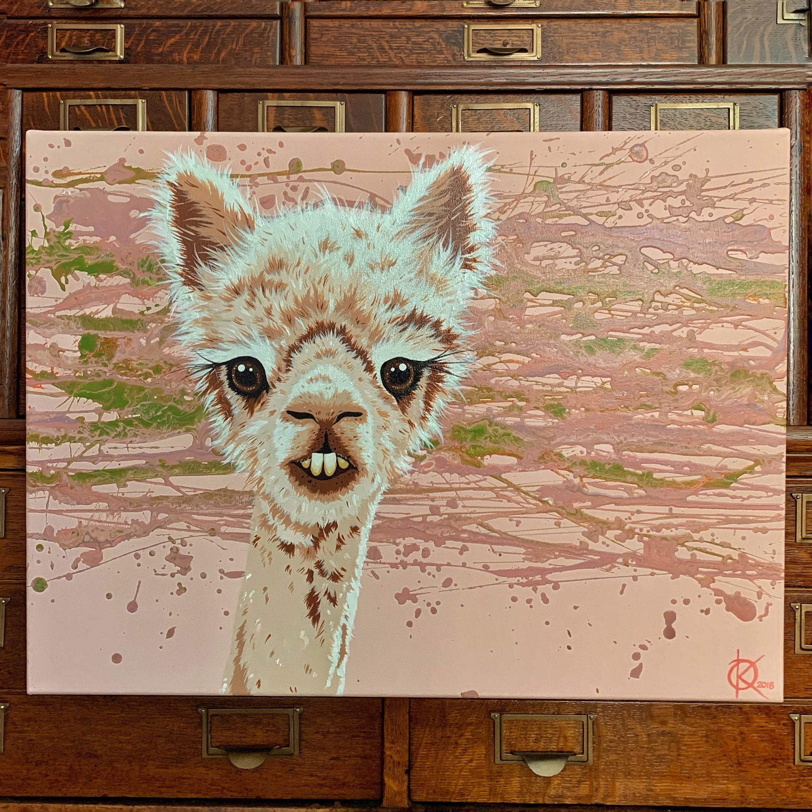 Allan Alpaca Original Painting on Gallery Canvas OOAK 18 x 24 Signed