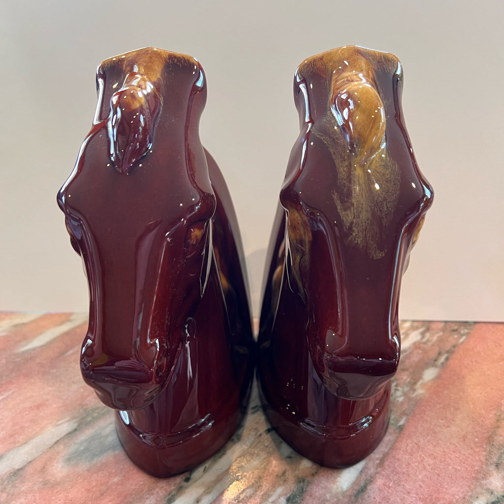 Blue Mountain Pottery Horse Head Bookends Harvest Gold Drip Glaze Classic Canada BMP Equine
