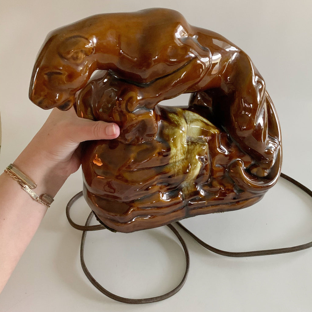 Panther TV Lamp Light Ceramic 1950s Midcentury Vintage