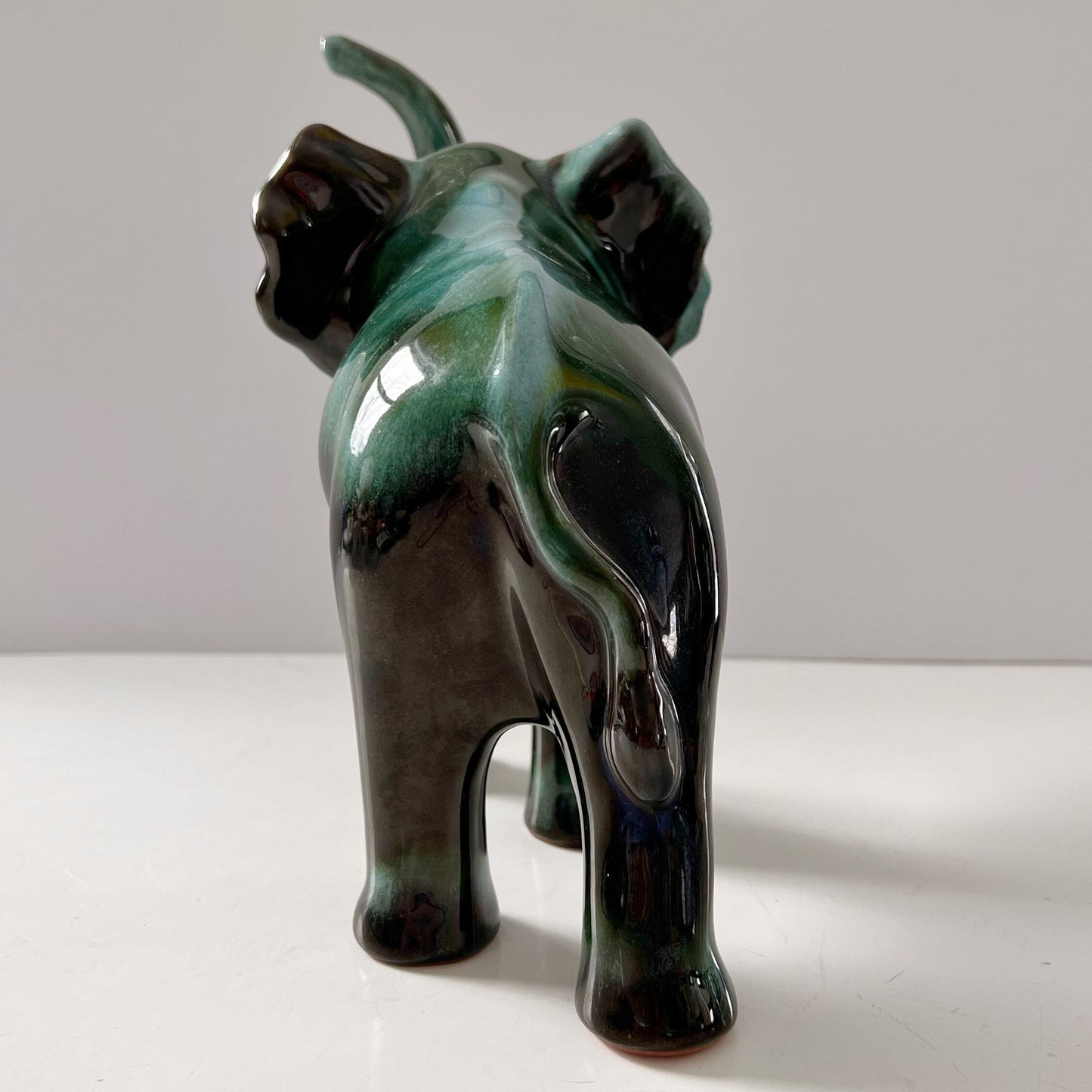 Blue Mountain Pottery Elephant Trunk Up Good Luck Flow Green Vintage Canada Collectible