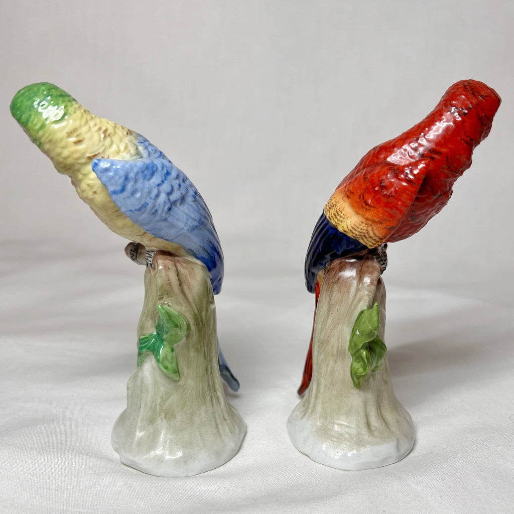 Pair of Sitzendorf Porcelain Parrots German Art Bird Signed Rare