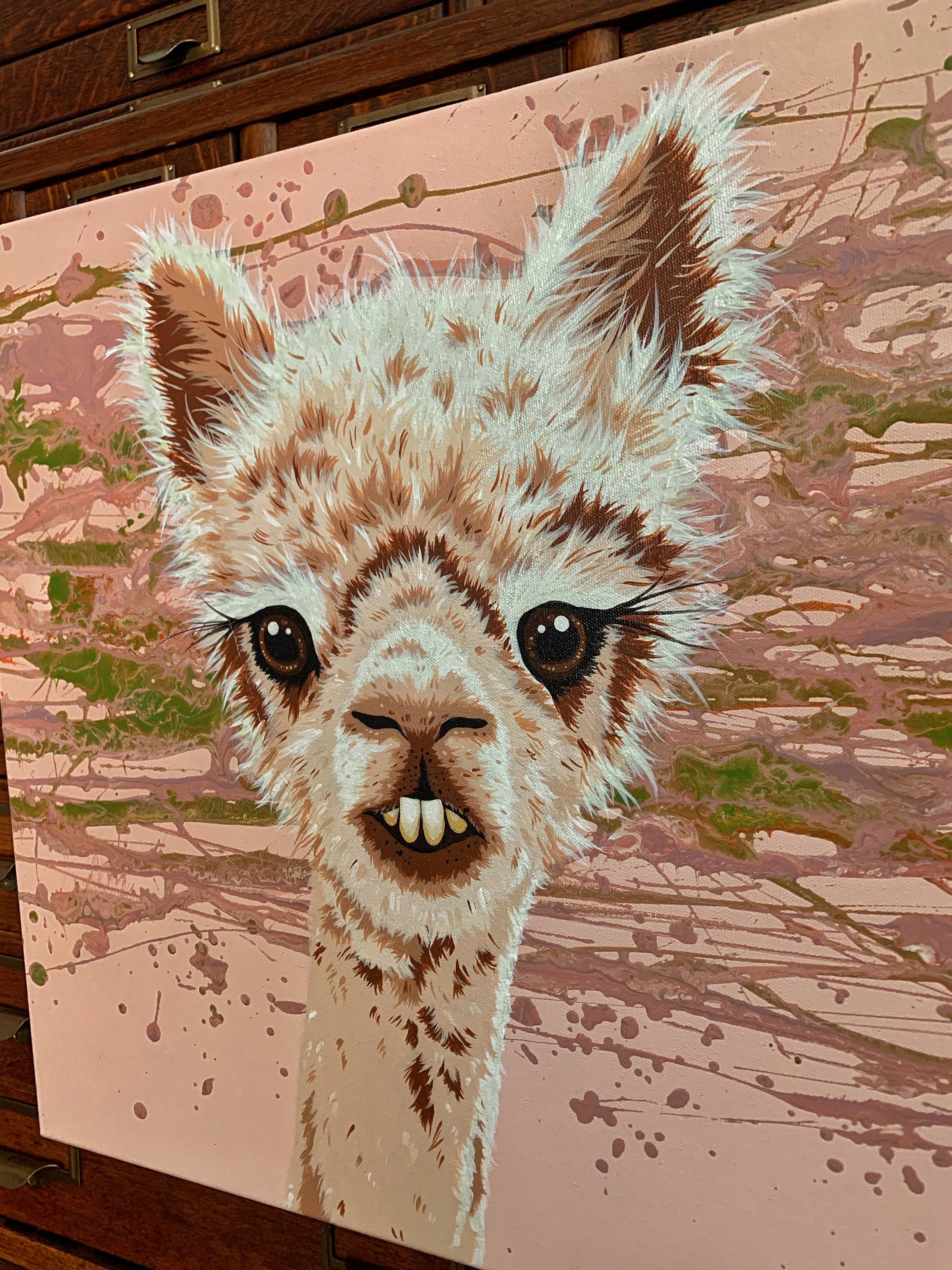 Allan Alpaca Original Painting on Gallery Canvas OOAK 18 x 24 Signed