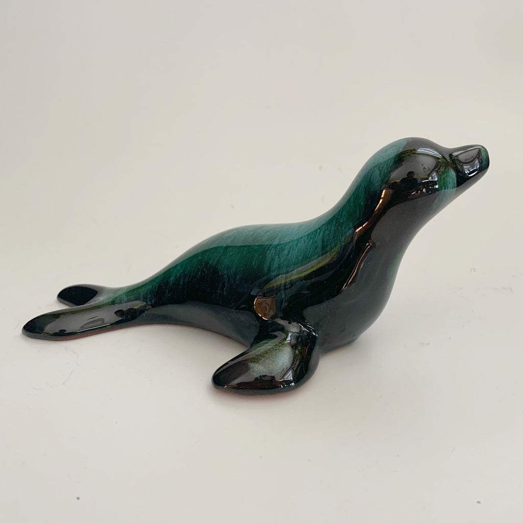 Blue Mountain Pottery Seal Pup Green Flow Glaze Canada Vintage