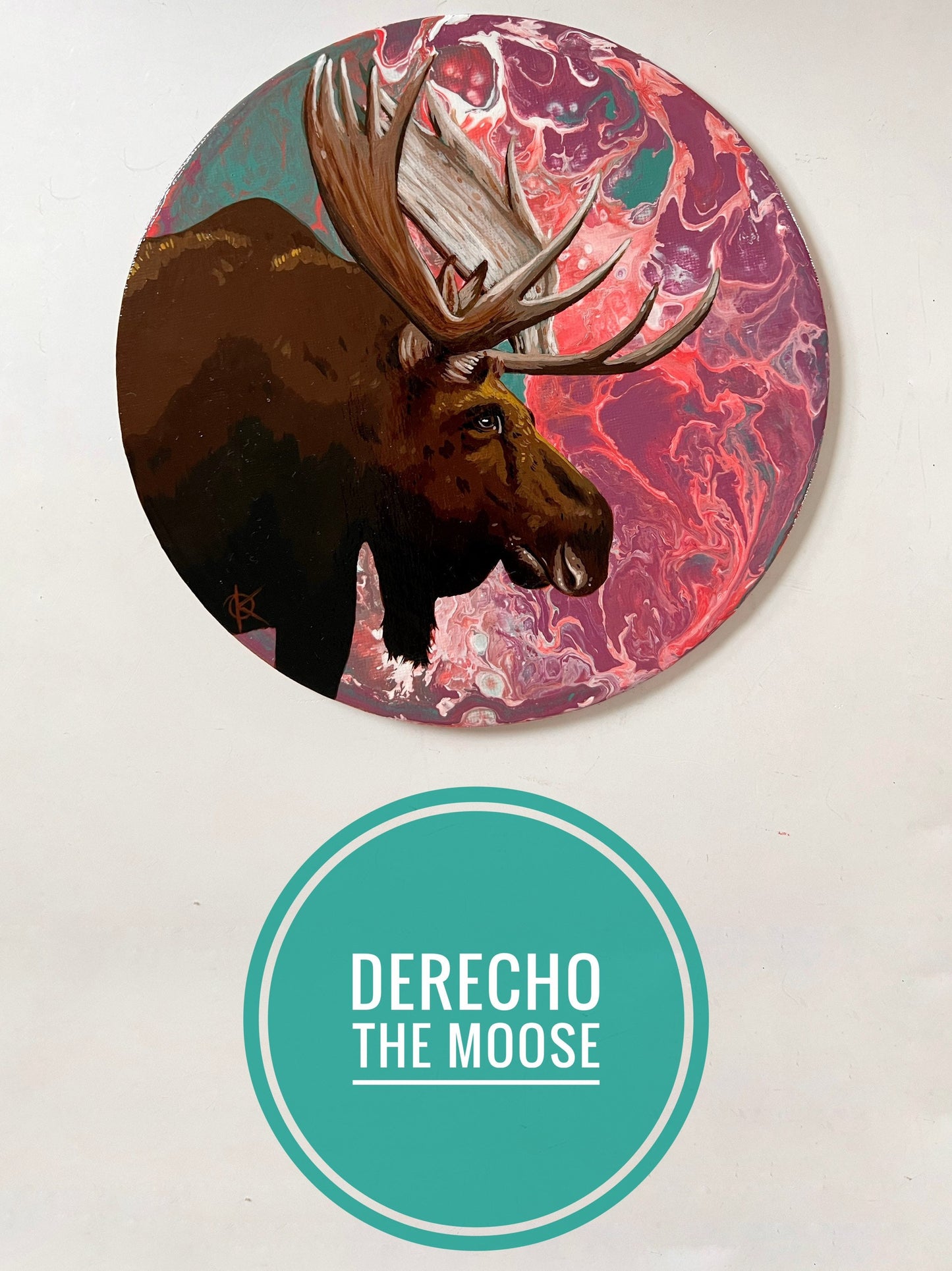 Derecho Moose Original Painting Round Canvas One Of A Kind Art Canada doodleDOG