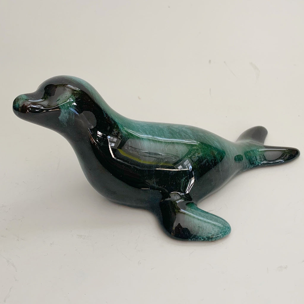 Blue Mountain Pottery Seal Pup Green Flow Glaze Canada Vintage