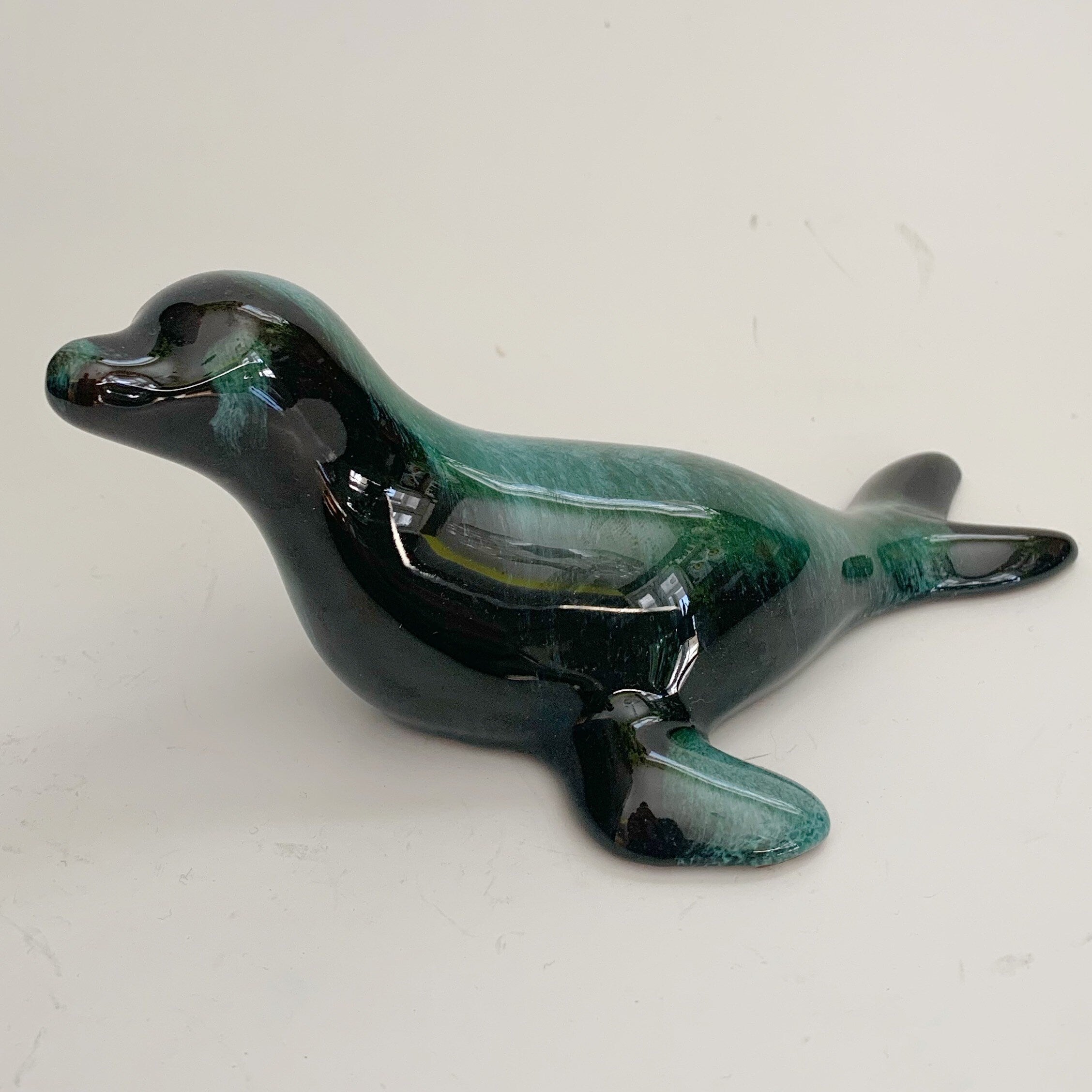 Blue Mountain Pottery Seal Pup Green Flow Glaze Canada Vintage