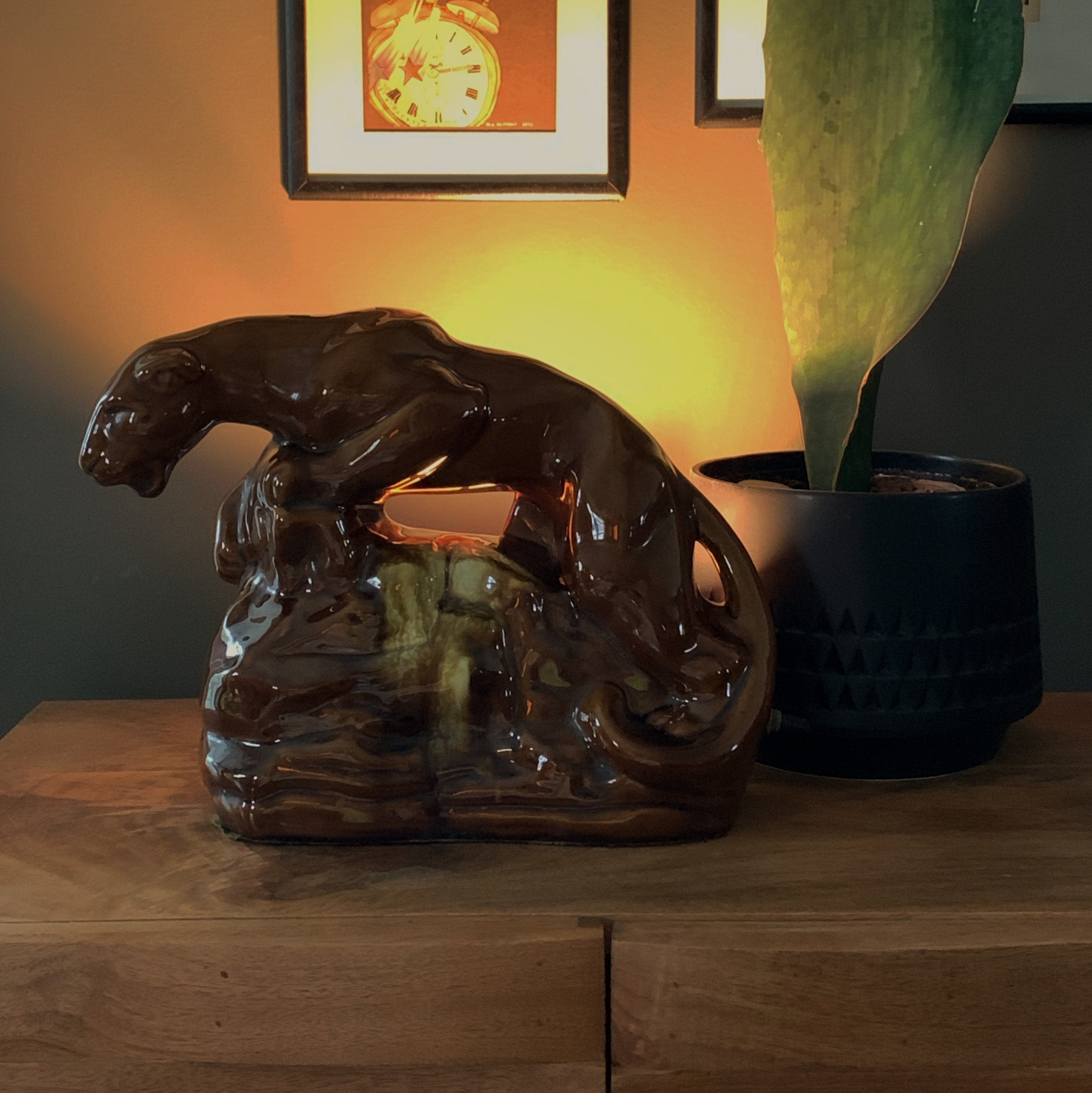 Panther TV Lamp Light Ceramic 1950s Midcentury Vintage