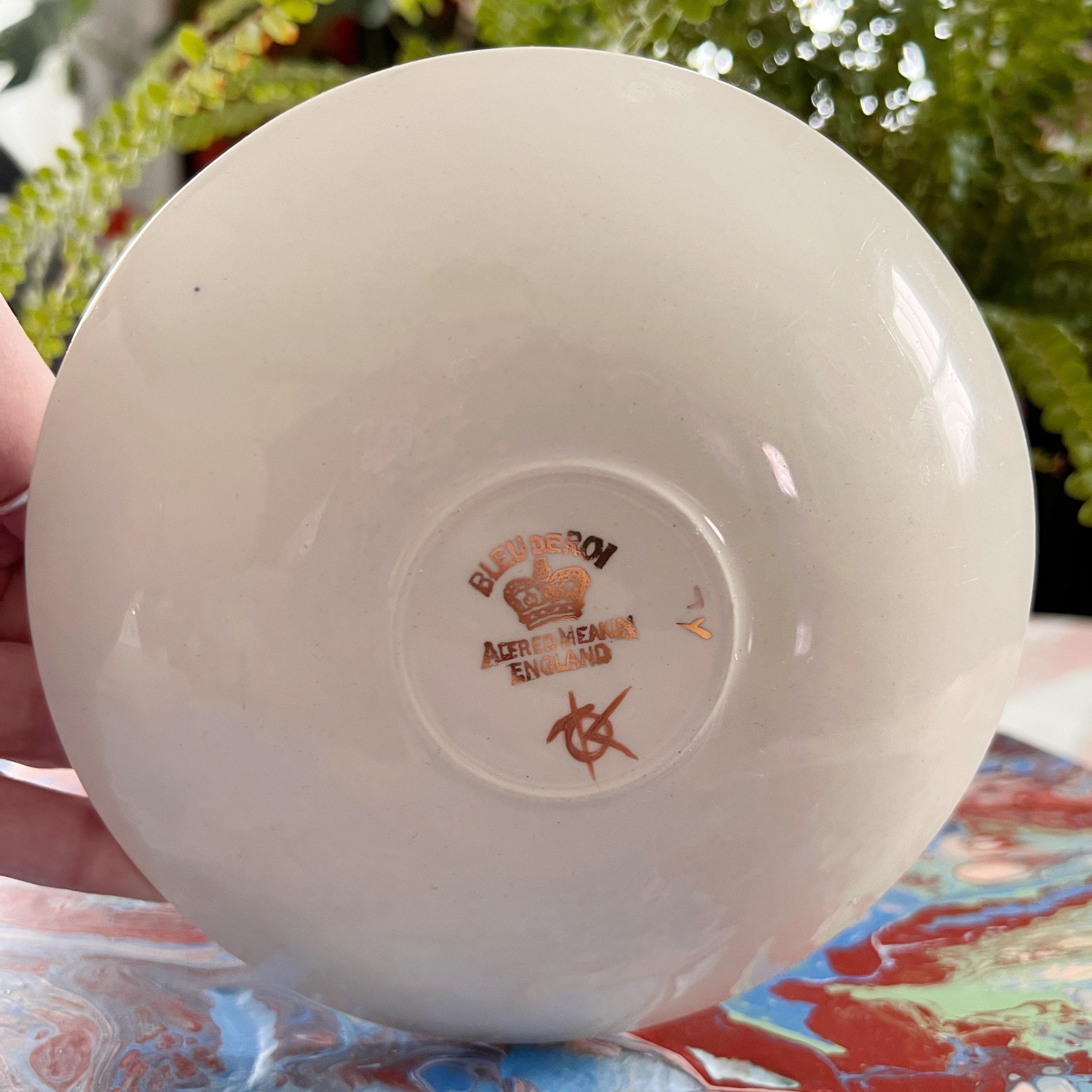 OOAK signed tea cup pin cushion Bleu de Roi Meakin England functional sculpture sewing lover art