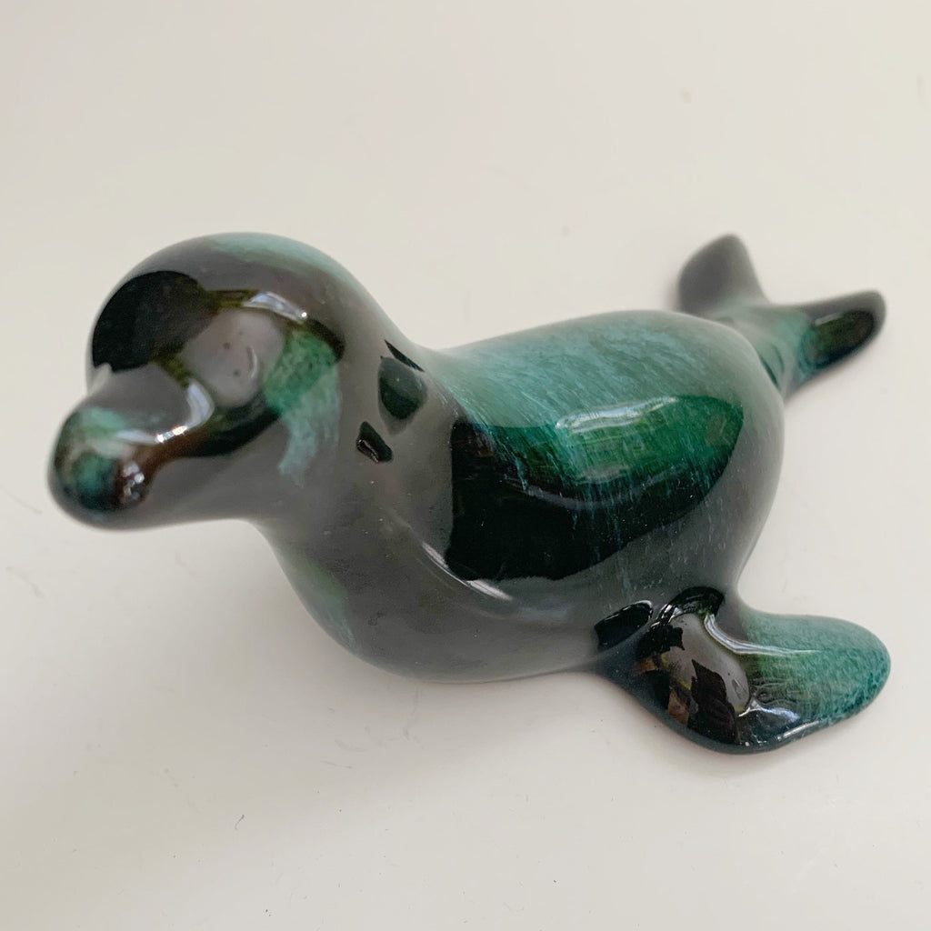 Blue Mountain Pottery Seal Pup Green Flow Glaze Canada Vintage