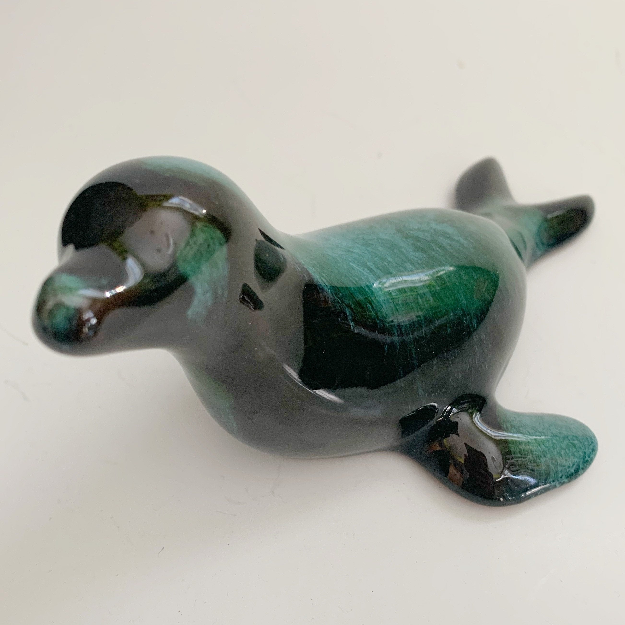 Blue Mountain Pottery Seal Pup Green Flow Glaze Canada Vintage